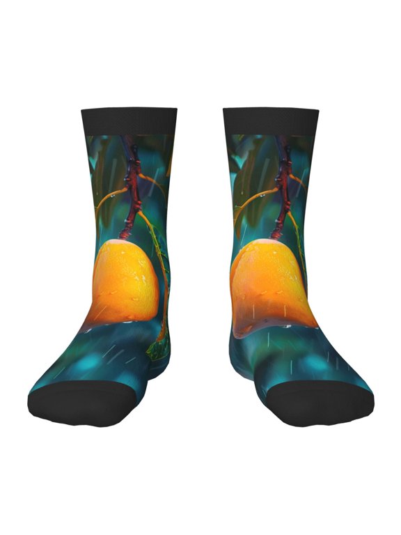 Mango In The Rain Print Kids Socks For Boys Girls,Grip Crew Socks with Non Slip,Lightweight Stretch Crew Socks,Toddlers Crew Boot Socks