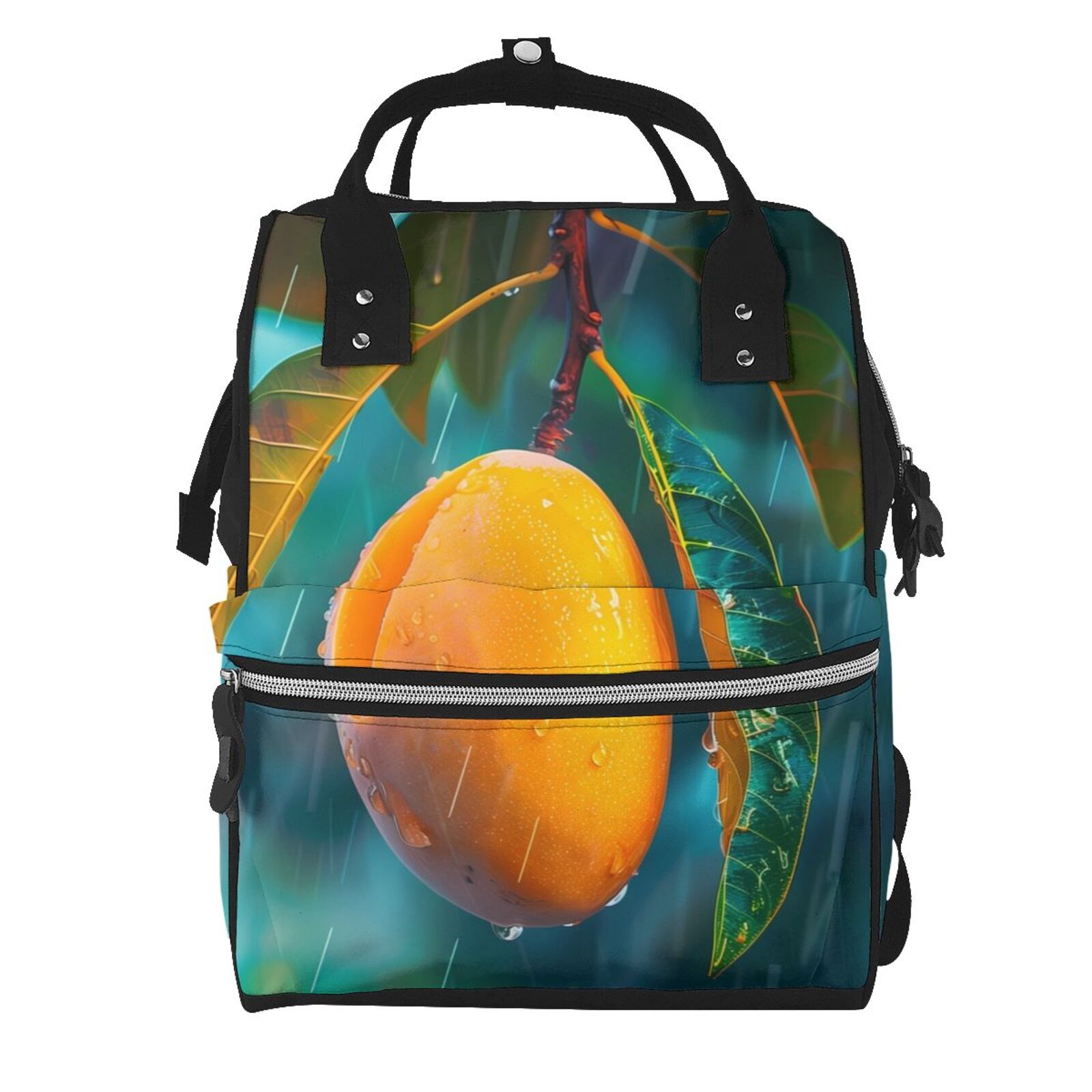 Fuzoiu Mango In The Rain Print Diaper Bag Backpack,Baby Essentials Travel Tote,Multi function Waterproof Diaper Bag, Travel Essentials Baby Bag - Unisex