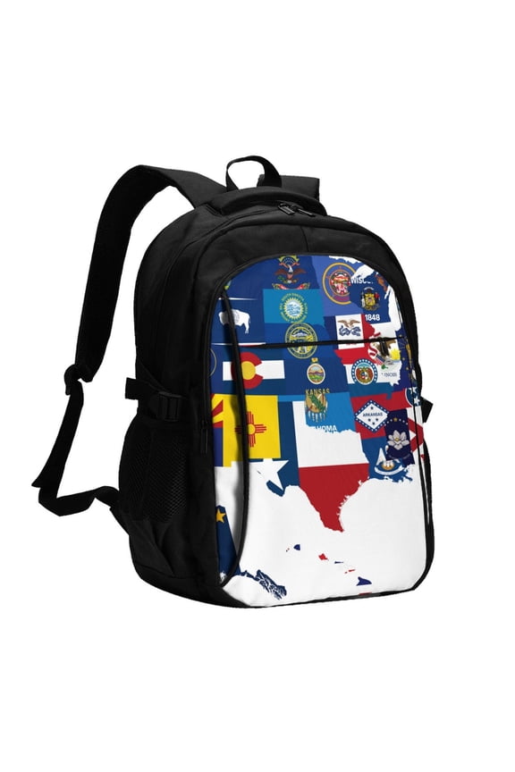 The Map Of United States Print USB Backpack with Charging Port,Laptop Backpack,Business Travel Durable Laptops Backpack, for School, Work, Travel & Outdoor Activities