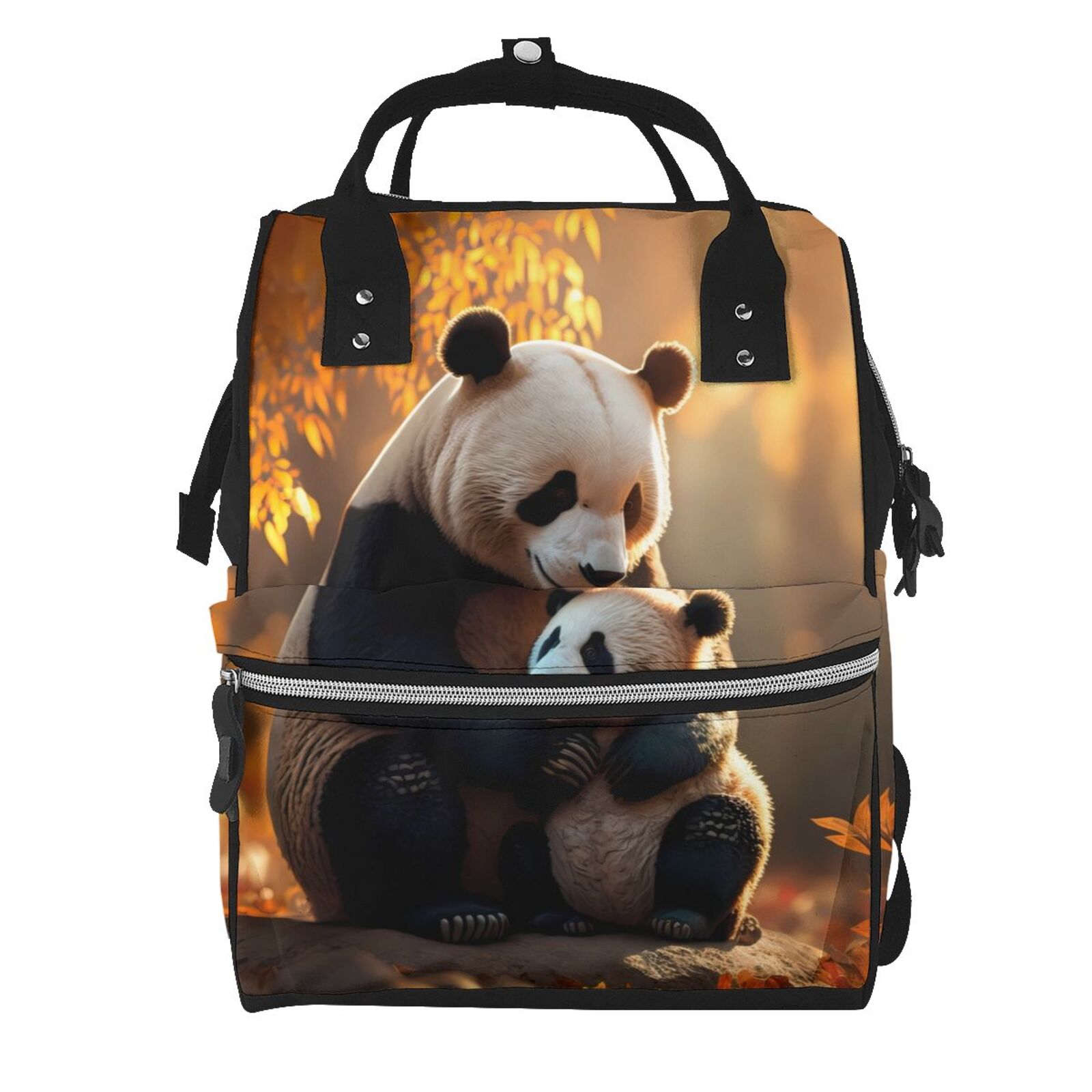 Fuzoiu Maple Forest Panda Print Diaper Bag Backpack,Baby Essentials Travel Tote,Multi function Waterproof Diaper Bag, Travel Essentials Baby Bag - Unisex