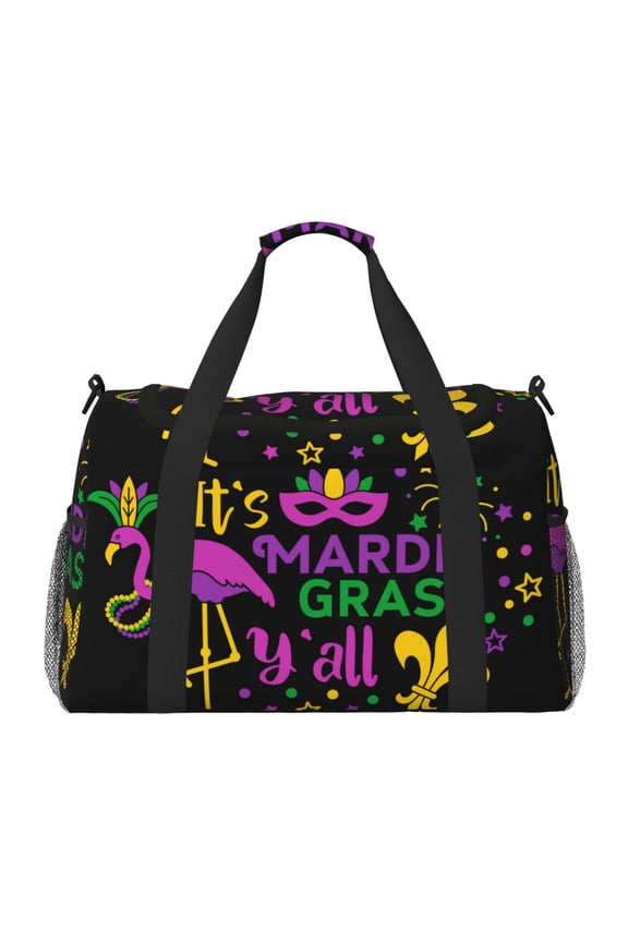 Mardi Gras with Flamingo Print Travel Duffle Bag,Carry On Tote Bags,Duffel Bag,Sport Gym Bag, Hospital Bag for Labor and Delivery, Overnight Bag,Luggage Bag