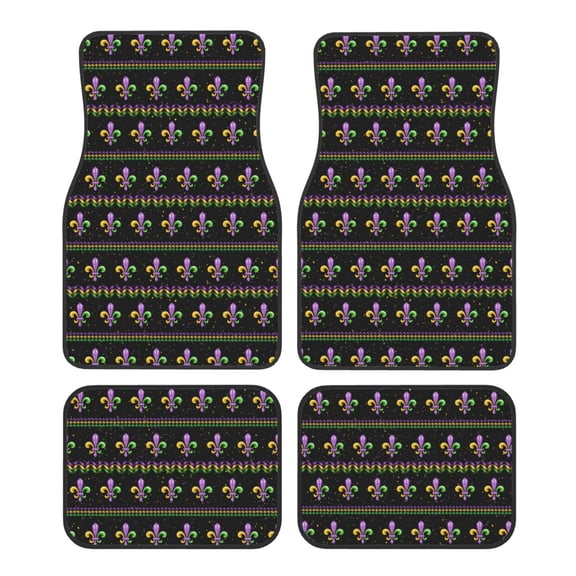 Fuzoiu Mardi Gras Fleur de Lis Print Carpet Floor Mats for Car,Car Foot Mat Set,Universal Fit 4 Piece Mat Pad Set,Fits Most Cars Trucks Vans Sedans SUV Auto Carpet Mat Se