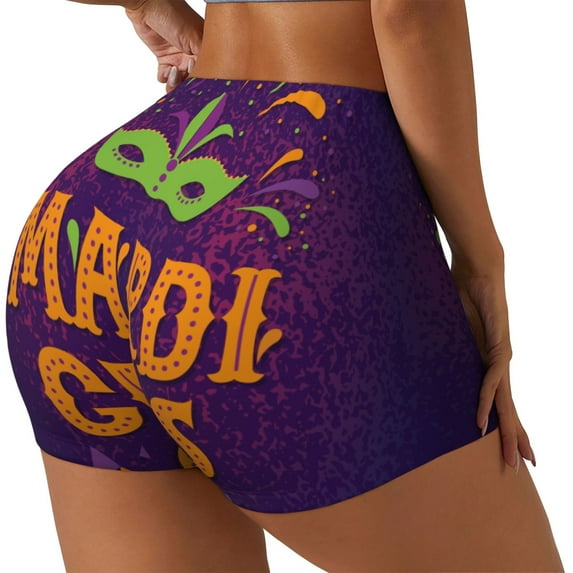 Fuzoiu Mardi Gras2 Print Women's Workout Shorts,Workout Biker Shorts Women,Exercise Fitness Shorts,Scrunch Short, Athletic Shorts for Gym Yoga Running Sport Active-XX-Large