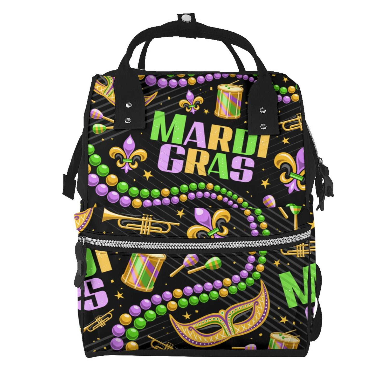 Fuzoiu Mardi Gras3 Print Diaper Bag Backpack,Baby Essentials Travel Tote,Multi function Waterproof Diaper Bag, Travel Essentials Baby Bag - Unisex