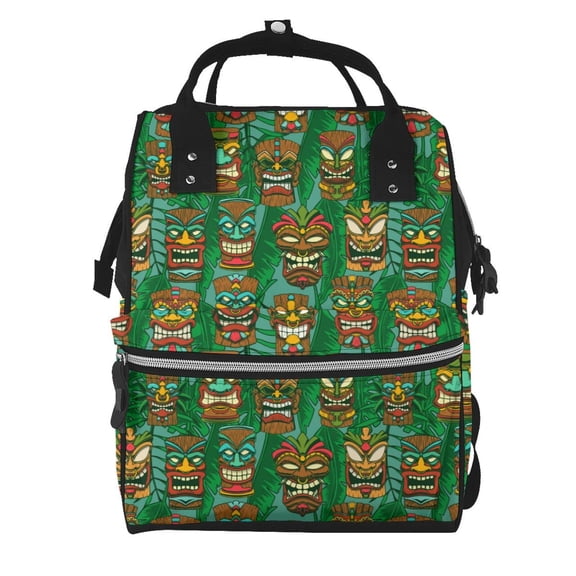 Fuzoiu Mask And Palm Leaves Print Diaper Bag Backpack,Baby Essentials Travel Tote,Multi function Waterproof Diaper Bag, Travel Essentials Baby Bag - Unisex