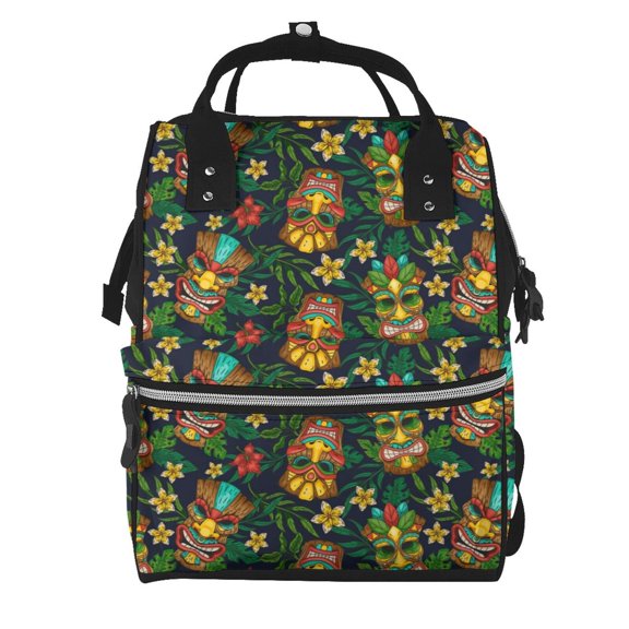 Fuzoiu Mask Tropical Flower Print Diaper Bag Backpack,Baby Essentials Travel Tote,Multi function Waterproof Diaper Bag, Travel Essentials Baby Bag - Unisex