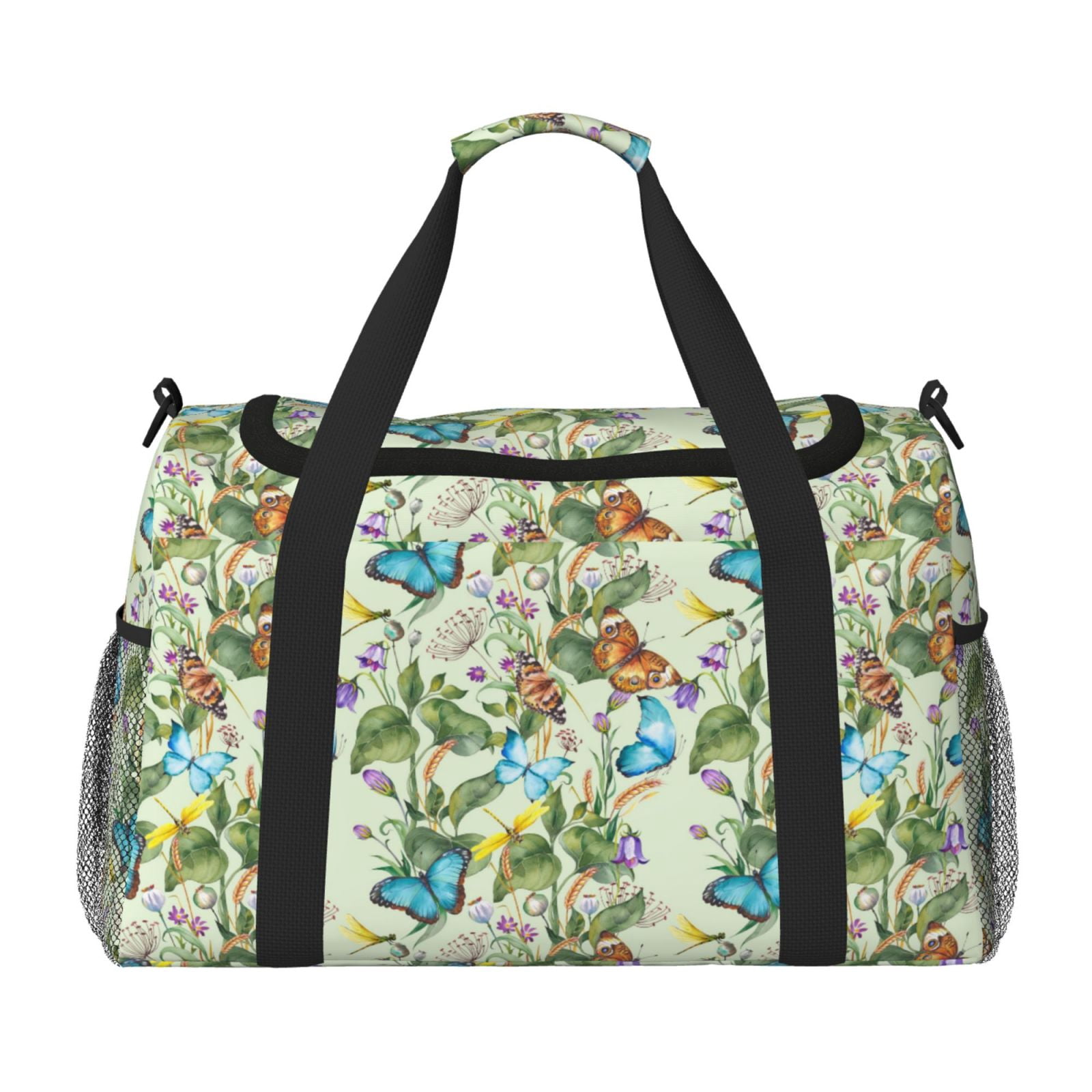 Fuzoiu Meadow Plants And Butterflies Print Travel Duffle Bag,Carry On Tote Bags,Duffel Bag,Sport Gym Bag, Hospital Bag for Labor and Delivery, Overnight Bag,Luggage Bag