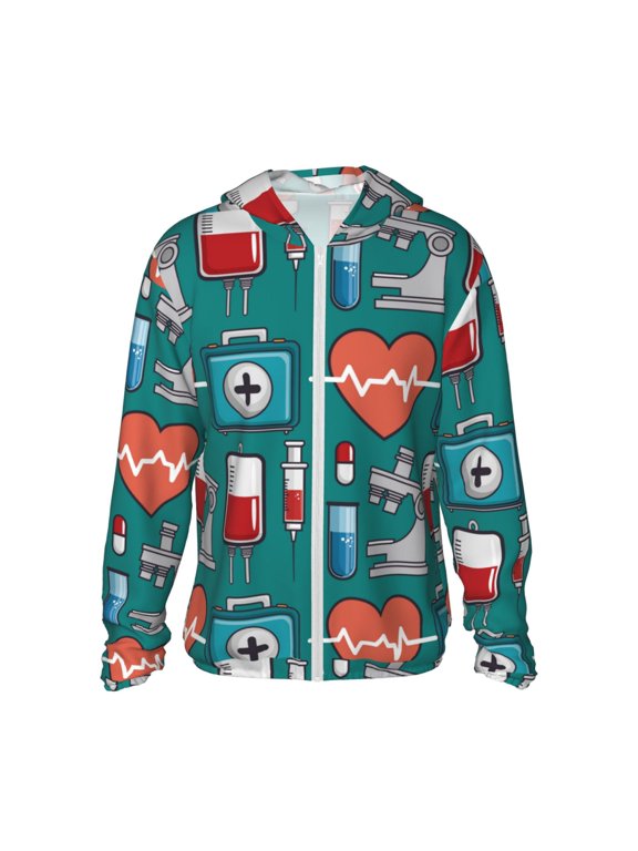 Medical Elements Print Unisex Sun Protection Hoodie,UPF 50+ Light Jacket,Full Zip Sun Protection Hoodie,Long Sleeve Sun Shirts,for Outdoor Activities-XX-Large