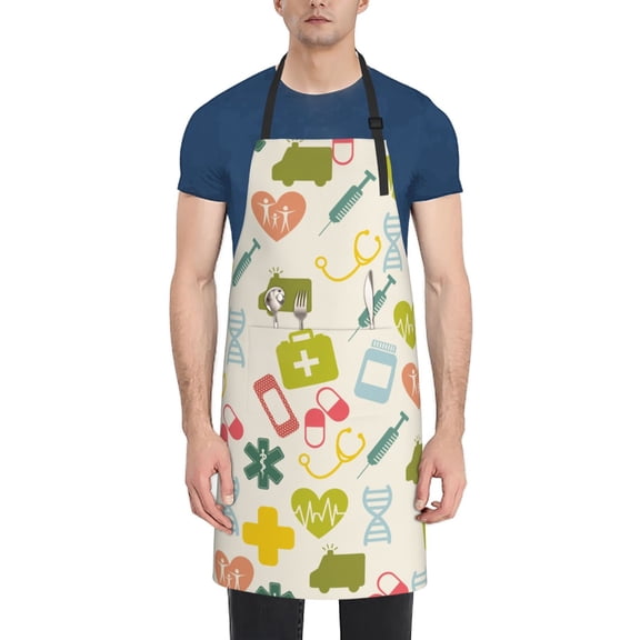 Fuzoiu Medical Icons Print Adjustable Waterproof Apron with Pockets,Waterproof Apron for Cooking, Gardening, and Art Projects
