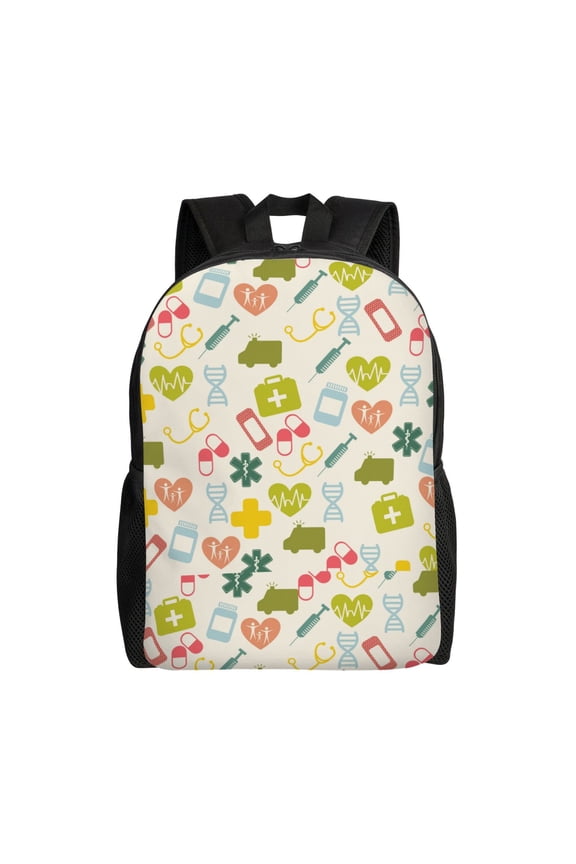Medical Icons Print Laptop Backpack,Work Business Backpacks, Large Capacity Nurse Bag College Bookbag for School, Waterproof Casual Daypack for Travel