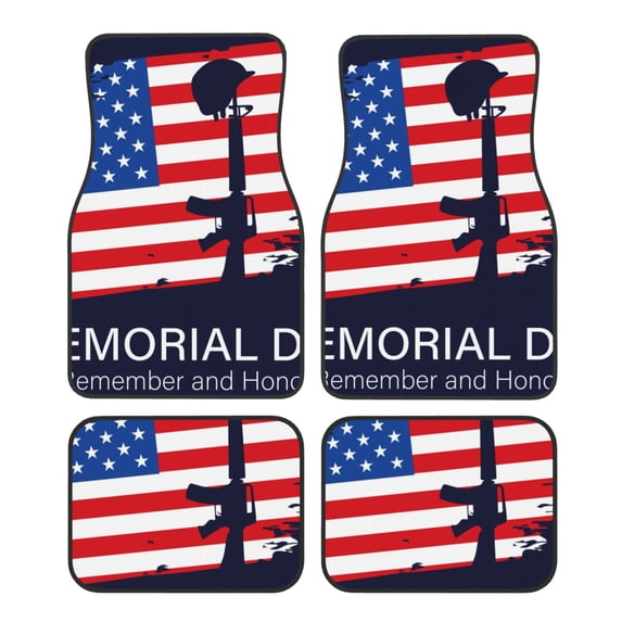 Fuzoiu Memorial Day Print Carpet Floor Mats for Car,Car Foot Mat Set,Universal Fit 4 Piece Mat Pad Set,Fits Most Cars Trucks Vans Sedans SUV Auto Carpet Mat Se