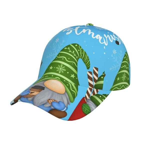 Fuzoiu Merry Christmas Gnome Print Adjustable Baseball Cap for Men and Women, Unisex Sports Hat, Sun Protection Hat for Running Workouts and Outdoor Activities All Seasons