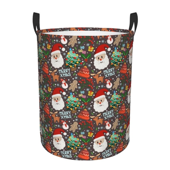 Fuzoiu Merry Christmas Print Circular Hamper,Laundry Basket with Handle,Collapsible Laundry,Dirty Clothes Storage Basket,for Bedroom Bathroom Dorm Living Room-