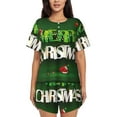 thumbnail image 1 of Fuzoiu Merry Christmas Print Women's Short-Sleeved Pajama Set,Lounge Sleepwear Set,Womens Pajama Sets 2 Piece,Button-Up Top and Shorts with Pockets-Small, 1 of 7