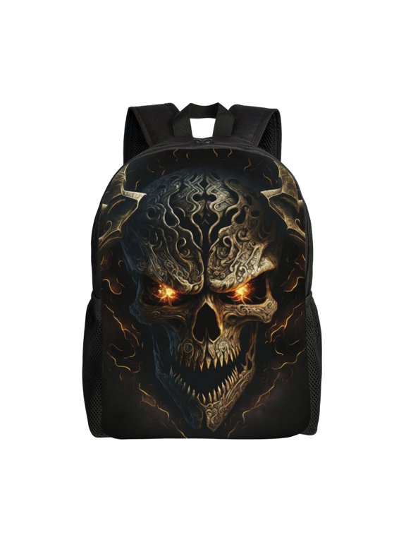 Metal Evil Skull Print Laptop Backpack,Work Business Backpacks, Large Capacity Nurse Bag College Bookbag for School, Waterproof Casual Daypack for Travel