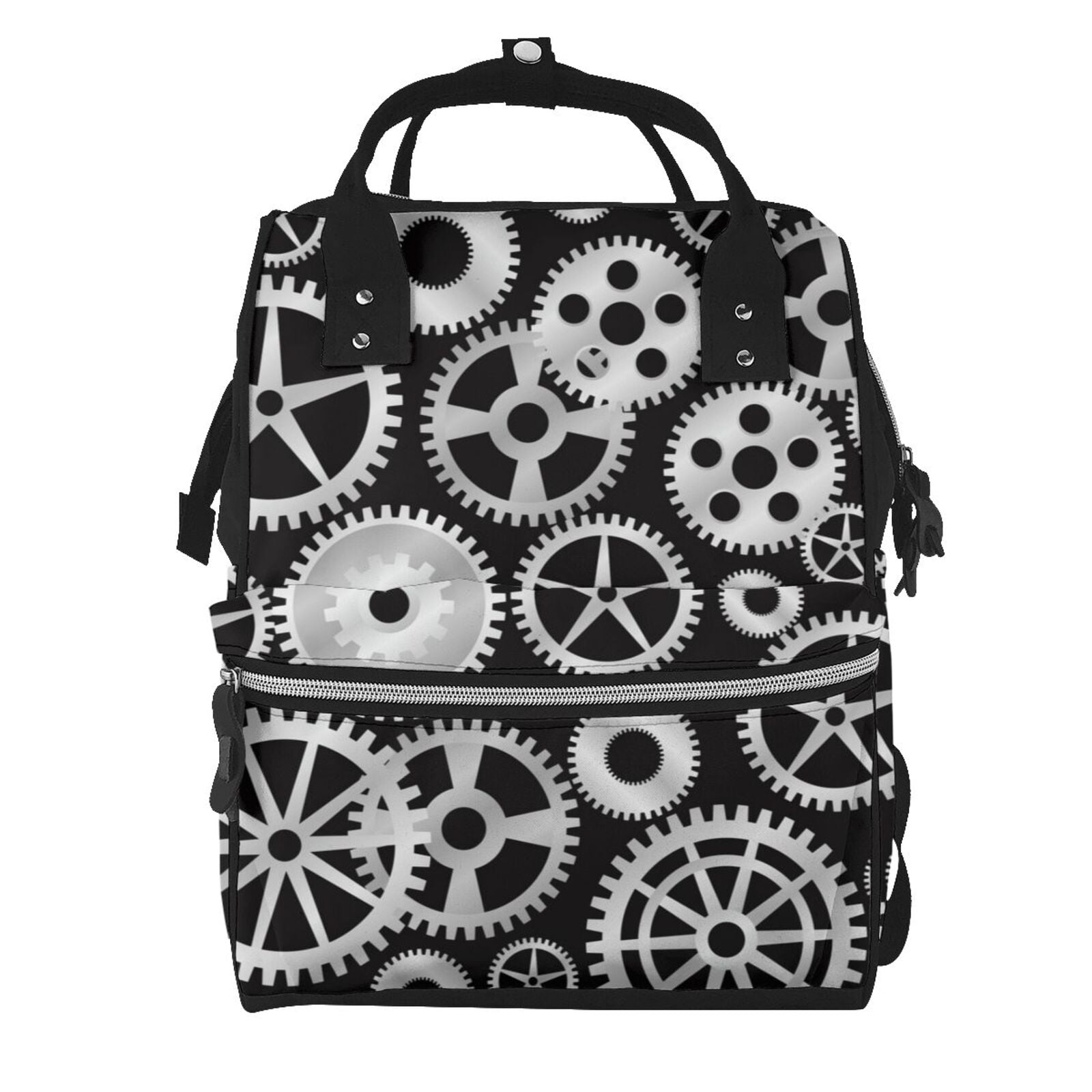 Fuzoiu Metallic Gears Print Diaper Bag Backpack,Baby Essentials Travel Tote,Multi function Waterproof Diaper Bag, Travel Essentials Baby Bag - Unisex