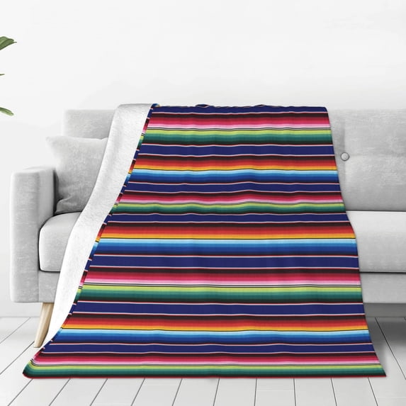 Fuzoiu Mexican Blanket stripes Print Ultra-Soft Micro Fleece Blanket,All Seasons Flannel Throw, Lightweight Blanket for Bed, Sofa, Couch, Movie Night, Camping, and Travel-80"x60"