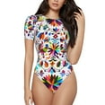 thumbnail image 1 of Fuzoiu Mexican Bright Style Print Women's Short-Sleeved Onesie, Short Sleeve Body Suits, Women Round Neck Bodysuits for Women,for Daily Wear, Parties, and Layering-Small, 1 of 7