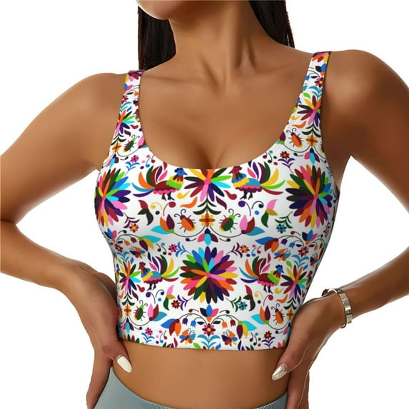 Fuzoiu Mexican Bright Style Print Women's Sports Vest,U-Back Sports Tank,Gym Vests,Athletic Sleeveless Shirts,Exercise Undershirts,Yoga, Gym, and Dance Wear-Small