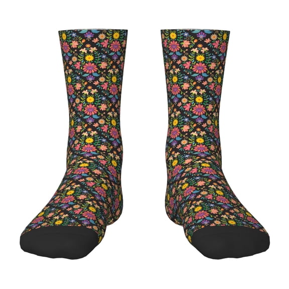 Fuzoiu Mexican Folk Art Floral Print Kids Socks For Boys Girls,Grip Crew Socks with Non Slip,Lightweight Stretch Crew Socks,Toddlers Crew Boot Socks