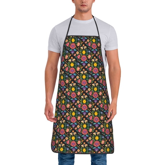 Fuzoiu Mexican Folk Art Floral Print Waterproof Apron, Kitchen Apron for Women Men Chef, Apron for Christmas Dinner Party Cooking Baking Crafting House Cleaning Kitchen