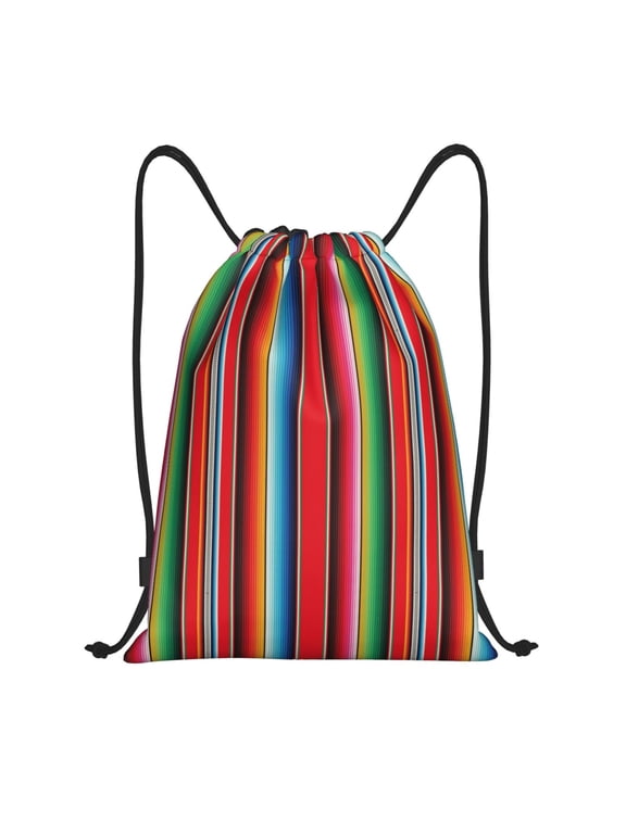 Mexican Serape Blanket Stripes Print Drawstring Backpack for Gym, Travel, Yoga,Sports Sackpack String Bag for Women Men-Small