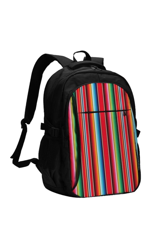 Mexican Serape Blanket Stripes Print USB Backpack with Charging Port,Laptop Backpack,Business Travel Durable Laptops Backpack, for School, Work, Travel & Outdoor Activities