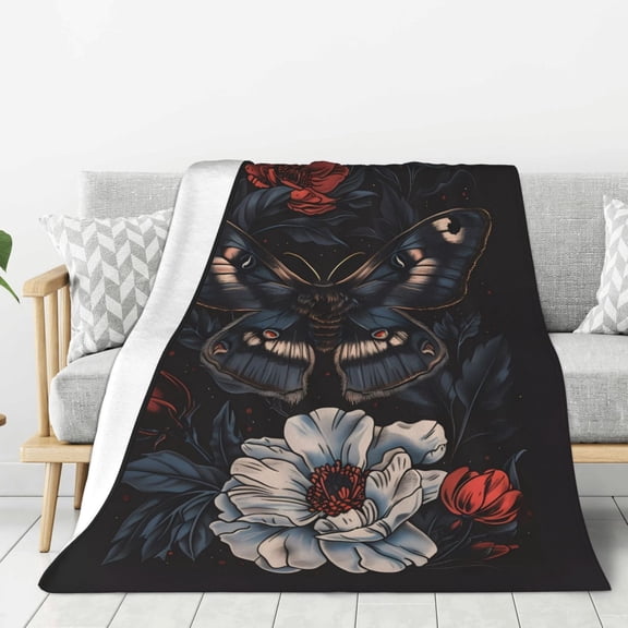 Fuzoiu Midnight Butterfly Floral Dream Print Flannel Throw Blanket,Light Weight Warm Decorative,Throw Blanket Cover for Sofa, Couch, Bedroom,Travel-60"x50"
