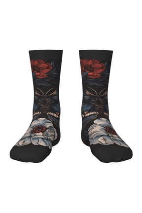 Midnight Butterfly Floral Dream Print Kids Socks For Boys Girls,Grip Crew Socks with Non Slip,Lightweight Stretch Crew Socks,Toddlers Crew Boot Socks