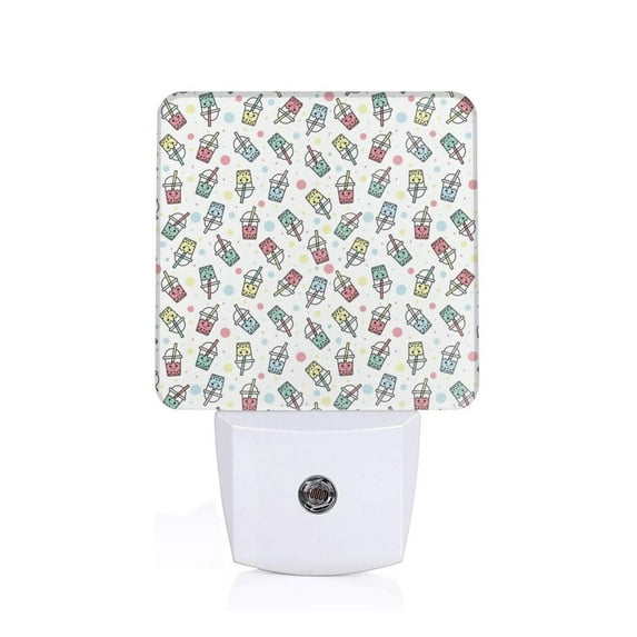 Fuzoiu Milk Tea Print Dusk to Dawn LED Night Light with Light Sensor, Energy-Efficient Touch-Safe Night Lamp for Home, Office, and Kids' Rooms-US