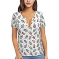 thumbnail image 1 of Fuzoiu Milk Tea Print Women's V-Neck T-Shirt,Women's Short Sleeve Top, Comfortable for Work, Leisure, and Sports, 1 of 7