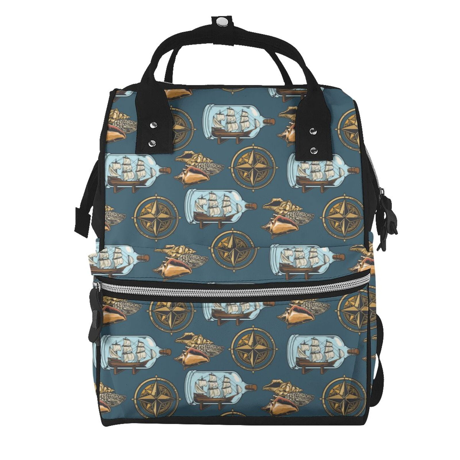 Fuzoiu Miniature Ship In Bottle Print Diaper Bag Backpack,Baby Essentials Travel Tote,Multi function Waterproof Diaper Bag, Travel Essentials Baby Bag - Unisex