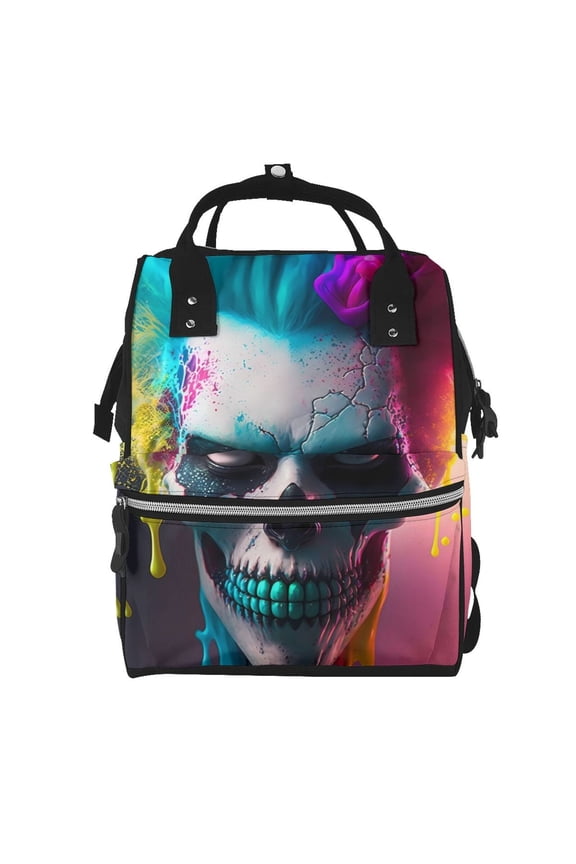 Modern Abstract Colorful Skull A Print Diaper Bag Backpack,Baby Essentials Travel Tote,Multi function Waterproof Diaper Bag, Travel Essentials Baby Bag - Unisex