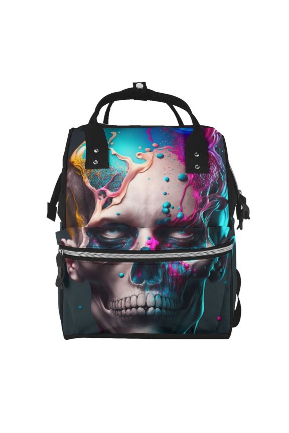 Modern Abstract Colorful Skull B Print Diaper Bag Backpack,Baby Essentials Travel Tote,Multi function Waterproof Diaper Bag, Travel Essentials Baby Bag - Unisex