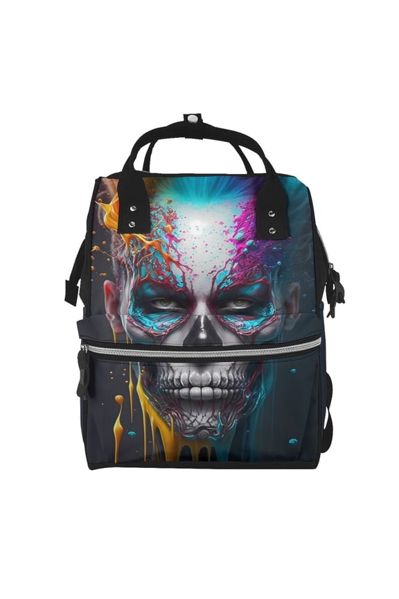 Modern Abstract Colorful Skull Print Diaper Bag Backpack,Baby Essentials Travel Tote,Multi function Waterproof Diaper Bag, Travel Essentials Baby Bag - Unisex