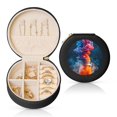 thumbnail image 1 of Fuzoiu Modern Art Red And Blue Colors Print Portable Jewelry Box,Round Mini Leather Travel Jewelry Case,Small Travel Jewelry Organizer,Jewelry Holder for Ring Necklace Earring for Women Girls-Black, 1 of 7