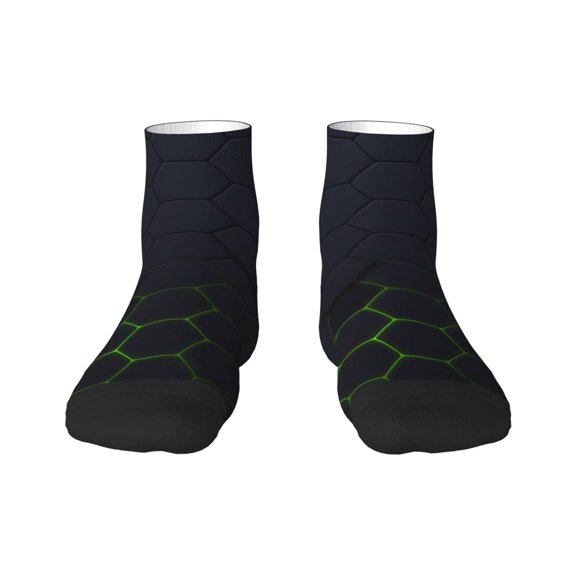 Fuzoiu Modern Hexagonal Neon Grid Print Adult Socks, Crew Moisture-wicking Socks, Unisex Cushion Crew Socks,Casual Sports Ankle Socks