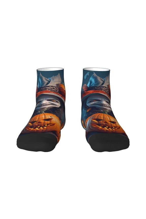 Modern Style Pumpkin Witch Print Adult Socks, Crew Moisture-wicking Socks, Unisex Cushion Crew Socks,Casual Sports Ankle Socks