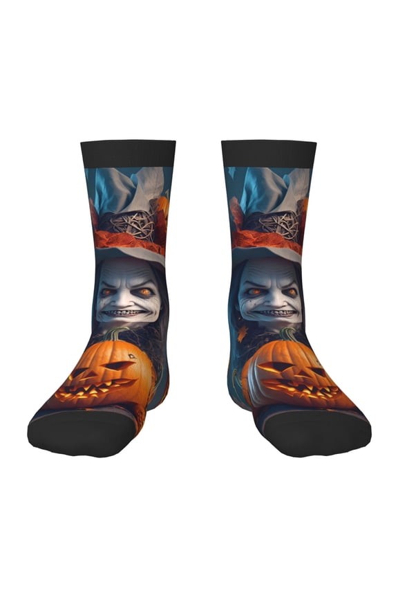Modern Style Pumpkin Witch Print Kids Socks For Boys Girls,Grip Crew Socks with Non Slip,Lightweight Stretch Crew Socks,Toddlers Crew Boot Socks