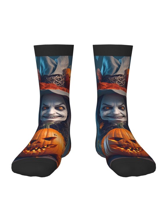 Modern Style Pumpkin Witch Print Kids Socks For Boys Girls,Grip Crew Socks with Non Slip,Lightweight Stretch Crew Socks,Toddlers Crew Boot Socks