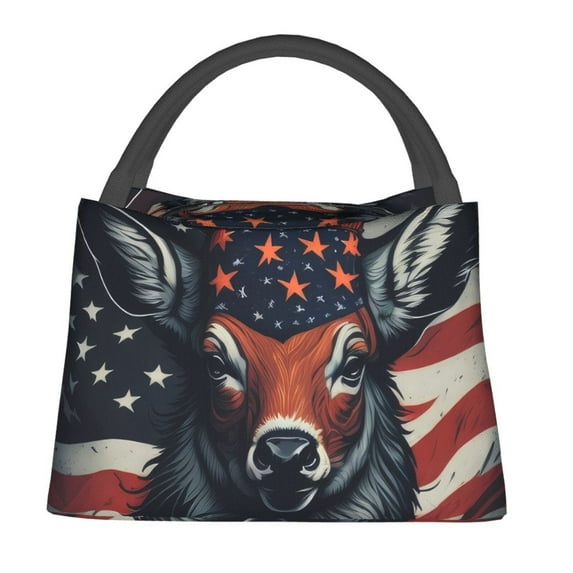 Fuzoiu Modern USA Deer Head Print Portable Insulation Lunch Bag,Large Lunch Box,Container Reusable Leakproof Tote for Work, Travel, and Outdoor Activities