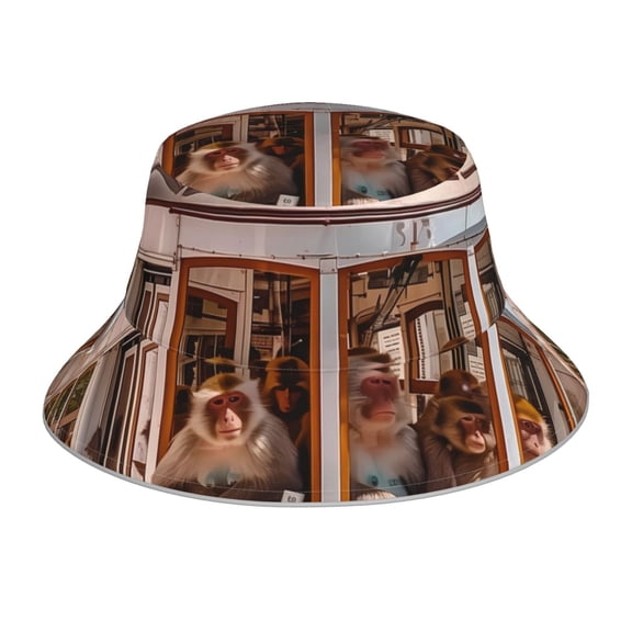 Fuzoiu Modern Urban Monkey Print Reflective Bucket Hat,Outdoor Hat for Men and Women,Bucket Hat for Travel Fishing Hunting Summer Camp