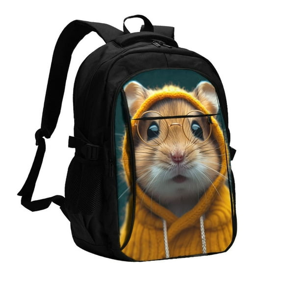 Fuzoiu Modern Yellow Sweater Guinea Pig Print USB Backpack with Charging Port,Laptop Backpack,Business Travel Durable Laptops Backpack, for School, Work, Travel & Outdoor Activities