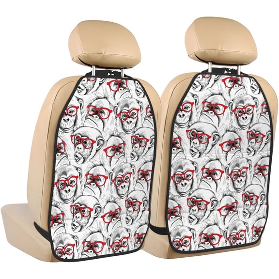 Fuzoiu Monkey Print 2 Pack Kick Mat Back Seat Protector With 3 Storage Pockets, Universal Car Seat Back Organizer For Kids Pets, Waterproof Backseat Protector For Most Car