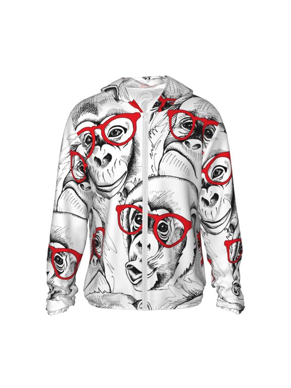 Monkey Print Unisex Sun Protection Hoodie,UPF 50+ Light Jacket,Full Zip Sun Protection Hoodie,Long Sleeve Sun Shirts,for Outdoor Activities-XX-Large