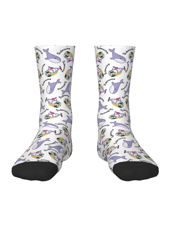 Monkey Submarine Captain Print Kids Socks For Boys Girls,Grip Crew Socks with Non Slip,Lightweight Stretch Crew Socks,Toddlers Crew Boot Socks