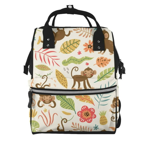 Fuzoiu Monkeys in the Jungle Print Diaper Bag Backpack,Baby Essentials Travel Tote,Multi function Waterproof Diaper Bag, Travel Essentials Baby Bag - Unisex