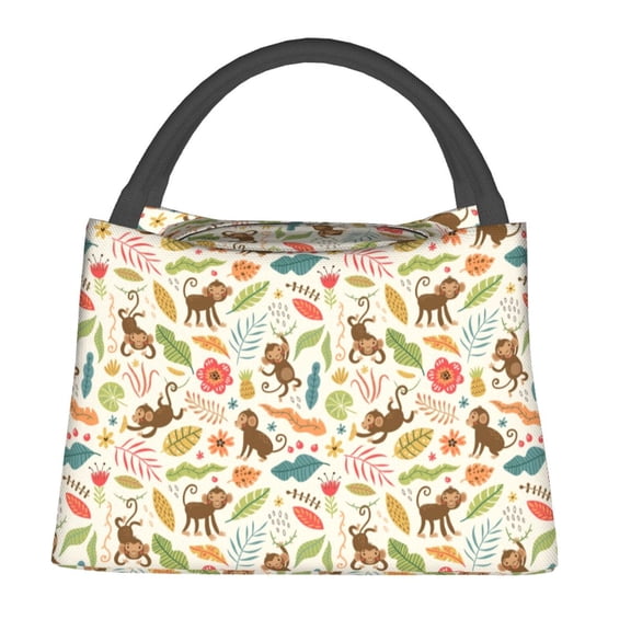 Fuzoiu Monkeys in the Jungle Print Portable Insulation Lunch Bag,Large Lunch Box,Container Reusable Leakproof Tote for Work, Travel, and Outdoor Activities