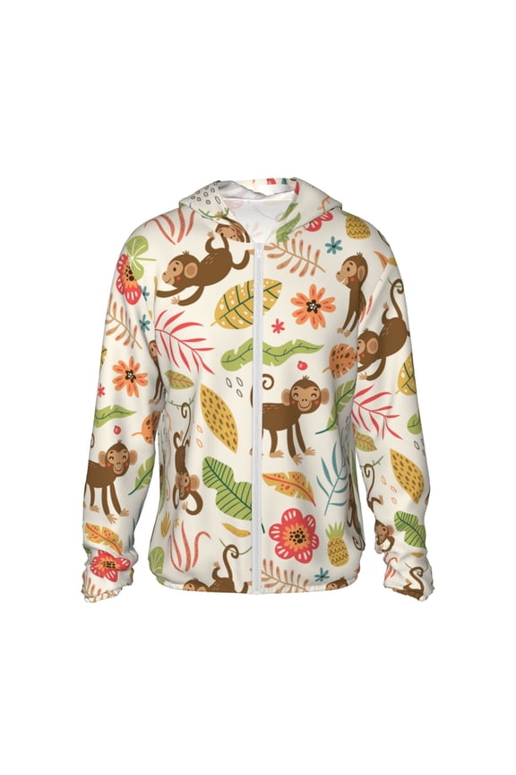 Monkeys in the Jungle Print Unisex Sun Protection Hoodie,UPF 50+ Light Jacket,Full Zip Sun Protection Hoodie,Long Sleeve Sun Shirts,for Outdoor Activities-XX-Large