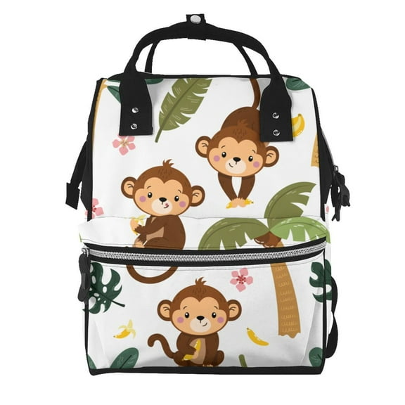 Fuzoiu Monkeys Swinging from Palms Print Diaper Bag Backpack,Baby Essentials Travel Tote,Multi function Waterproof Diaper Bag, Travel Essentials Baby Bag - Unisex